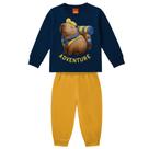 Conjunto Menino Kyly Casaco e Calça em Moletom Peluciado Capivara Marinho/Mostarda Tamanho:3