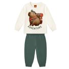 Conjunto Menino Kyly Casaco e Calça em Moletom Peluciado Capivara Off/Verde Tamanho:2