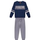 Conjunto Menino Kyly em Moletom Peluciado e Recorte Gorgurinho Azul/Cinza Tamanho:6