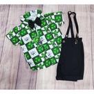 Conjunto Menino Linha Premium Temático Incrível Hulk + Bermuda +Suspensório
