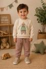 Conjunto menino Livy bear crew blusão e calça marrom claro