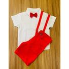 Conjunto Menino Luxo Baby Lune Camisa Branca +Bermuda Vermelho