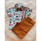 Conjunto Menino Luxo Infantil Temático Bento e Totó + Bermuda Caramelo