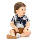 Conjunto Menino Milon Body Cotton Listrado e Bermuda Piquet Marinho/Marrom