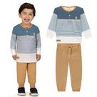 Conjunto Menino Milon Camiseta Botonê e Calça Moletinho Azul/Amarelo Tamanho:1