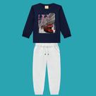 Conjunto Menino Milon Meia Estação Camiseta Algodão c/ Estampa e Calça Moletinho Marinho/Cinza Tamanho:6