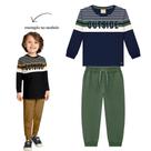 Conjunto Menino Milon Meia Estação Camiseta Algodão com Listras e Calça Moletinho Marinho/Verde Tamanho:8