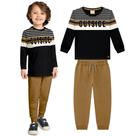 Conjunto Menino Milon Meia Estação Camiseta Algodão com Listras e Calça Moletinho Preto/Caramelo Tamanho:10