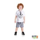 Conjunto menino rock star - camiseta meia malha capuz e bermuda moletinho