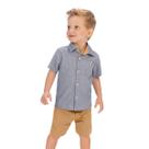 Conjunto Meninos Camisa Maquinetada Azul e Bermuda Linho Amêndoa Milon Tamanho:2 anos