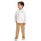 Conjunto Meninos Camisa Social Off-White, Calça Sarja Caramelo e Cinto Milon Tamanho:4 anos