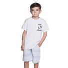 Conjunto Meninos Camiseta Branca Skate e Bermuda Eco Azul Listrada Have Fun Tamanho:14 anos