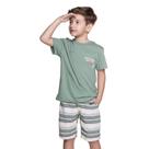 Conjunto Meninos Camiseta Verde Adventure e Bermuda Eco Listrada Have Fun Tamanho:10 anos