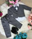 Conjunto Meninos Kanga Social Bruno Cinza Grafite Terno Completo