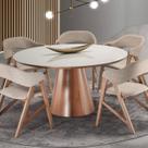 Conjunto Mesa 120x120cm Tampo em Mdf e Vidro com 4 Cadeiras Pérola