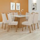 Conjunto Mesa 130cm Nevada com Vidro Plus com 8 Cadeiras Venus Bege Amêndoa Clean/Off White/Bege