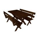 Conjunto Mesa 1,6m e 2 Bancos Com Encosto Madeira Maciça Eucalipto