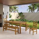 Conjunto Mesa 180cm 2 Cadeiras e 2 Bancos Área Gourmet Madeira Maciça Ventimiglia