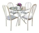 Conjunto Mesa Aço Redonda 4 Cadeiras Vidro 8mm Pintura Epoxi Anúncio