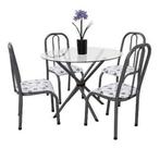Conjunto Mesa Aço Redonda Vidro 4 Cadeiras Cor Chumbo Craq