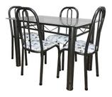 Conjunto Mesa Aço Retangu Com 4 Cadeiras Tampo Vidro 8mm