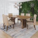 Conjunto Mesa Adriana 200cm com Vidro 6 Cadeiras Anne