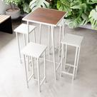Conjunto Mesa Alta Bar Bistrô Imbuia 4 Bancos Branco Botequim Industrial White