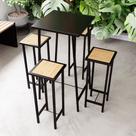 Conjunto Mesa Alta Bar Bistrô Preta 4 Bancos Pinus Botequim Industrial Black