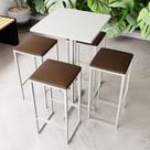 Conjunto Mesa Alta Bar Bistrô Quadrada Branca 4 Bancos Estofado Industrial White