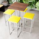 Conjunto Mesa Alta Bar Bistrô Quadrada Imbuia 4 Bancos Estofado Industrial White