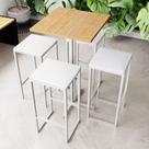 Conjunto Mesa Alta Bar Bistrô Quadrada Pinus 4 Bancos Estofado Industrial White