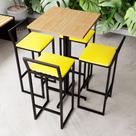 Conjunto Mesa Alta Bar Bistrô Quadrada Pinus 4 Banquetas Confort Estofado Industrial Black