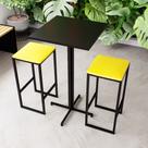 Conjunto Mesa Alta Bar Bistrô Quadrada Preta 2 Bancos Estofado Industrial Black