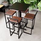 Conjunto Mesa Alta Bar Bistrô Quadrada Preta 4 Banquetas Confort Imbuia Industrial Black