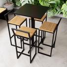 Conjunto Mesa Alta Bar Bistrô Quadrada Preta 4 Banquetas Confort Pinus Industrial Black