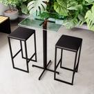 Conjunto Mesa Alta Bar Bistrô Quadrada Vidro 2 Bancos Estofado Industrial Black Conjunto Mesa Alta Bar Bistrô Quadrada Vidro 2 Bancos Estofado Industrial Black