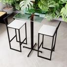 Conjunto Mesa Alta Bar Bistrô Quadrada Vidro 2 Banquetas Confort Estofado Industrial Black