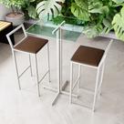 Conjunto Mesa Alta Bar Bistrô Quadrada Vidro 2 Banquetas Confort Estofado Industrial White