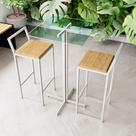 Conjunto Mesa Alta Bar Bistrô Quadrada Vidro 2 Banquetas Confort Pinus Industrial White