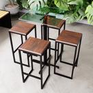 Conjunto Mesa Alta Bar Bistrô Quadrada Vidro 4 Bancos Imbuia Industrial Black