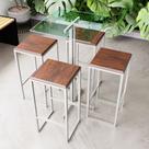Conjunto Mesa Alta Bar Bistrô Quadrada Vidro 4 Bancos Imbuia Industrial White