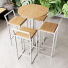 Conjunto Mesa Alta Bar Bistrô Redonda 4 Banquetas Confort Pinus Industrial White