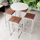 Conjunto Mesa Alta Bar Bistrô Redonda Branca 4 Bancos Imbuia Industrial White