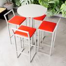 Conjunto Mesa Alta Bar Bistrô Redonda Branca 4 Banquetas Confort Estofado Industrial White