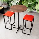 Conjunto Mesa Alta Bar Bistrô Redonda Imbuia 2 Bancos Estofado Industrial Black