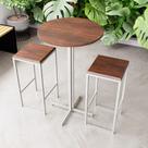 Conjunto Mesa Alta Bar Bistrô Redonda Imbuia 2 Bancos Industrial White