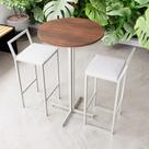 Conjunto Mesa Alta Bar Bistrô Redonda Imbuia 2 Banquetas Confort Estofado Industrial White