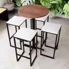 Conjunto Mesa Alta Bar Bistrô Redonda Imbuia 4 Bancos Estofado Industrial Black Conjunto Mesa Alta Bar Bistrô Redonda Imbuia 4 Bancos Estofado Industrial Black