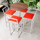 Conjunto Mesa Alta Bar Bistrô Redonda Imbuia 4 Banquetas Confort Estofado Industrial White Conjunto Mesa Alta Bar Bistrô Redonda Imbuia 4 Banquetas Confort Estofado Industrial White