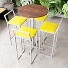 Conjunto Mesa Alta Bar Bistrô Redonda Imbuia 4 Banquetas Confort Estofado Industrial White